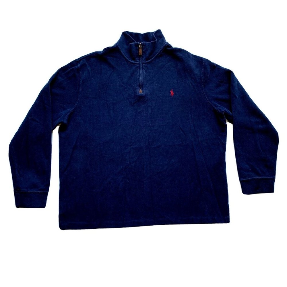 Ralph Lauren Polo Sweater Mens XL Blue 1/4 Zip Mock Pullover Golf Classic Casual